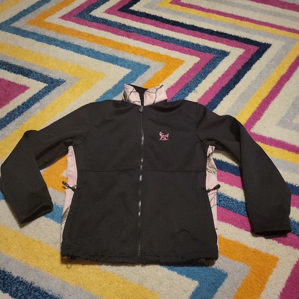 Women's Size Small Bushmaster Black With Pink Camouflage Jacket Zip Pockets